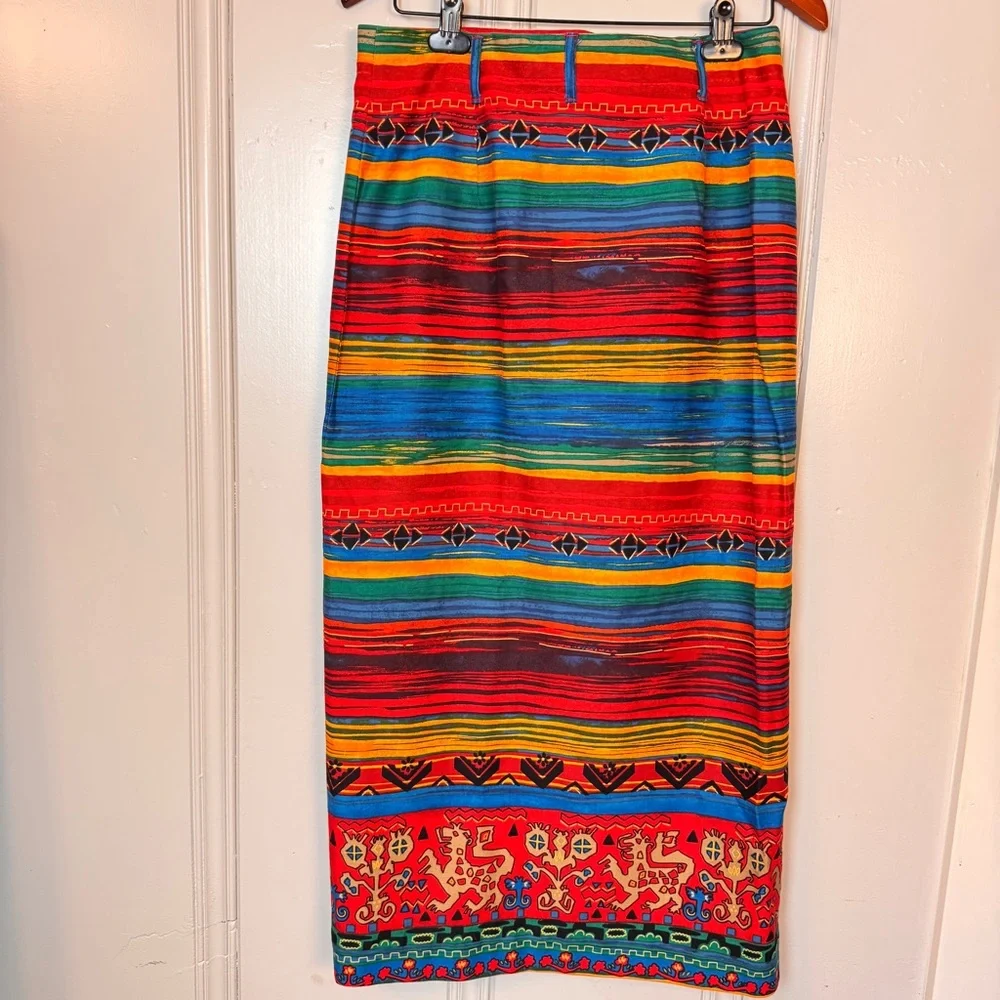 Vintage Breeches Aztec Western Maxi Wrap Skirt 100% cotton Ranchwear Boho SZ 14 - Picture 7 of 13